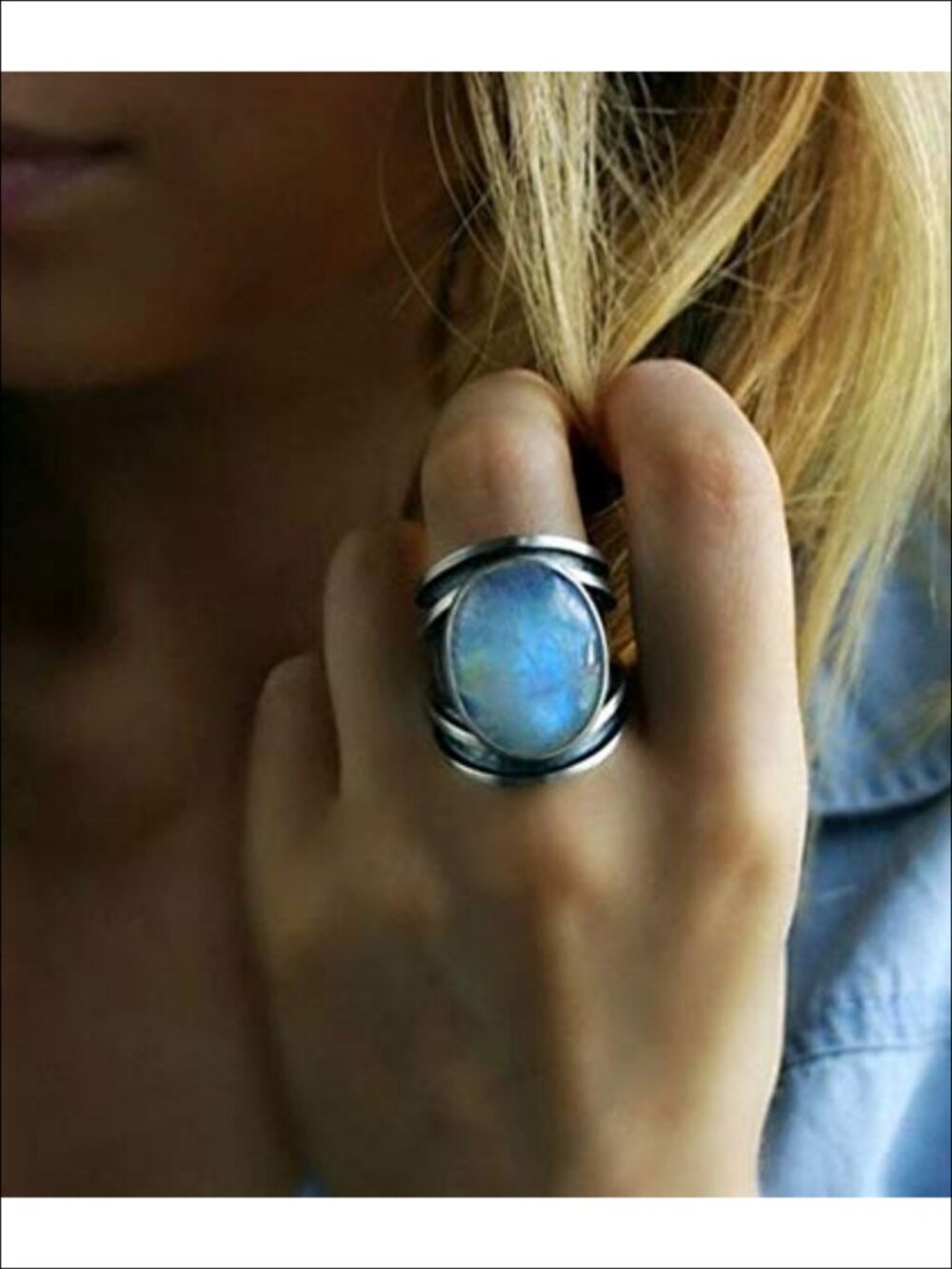 Sterling Silver Moonstone Ring Vintage Wedding Band Size 10